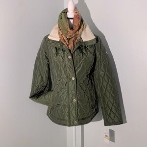 MICHAEL KORS Women's Quilted Jacket Size M. Olive Green Faux Fur Sherpa …